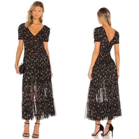 Misa Los Angeles Dresses & Skirts - MISA Los Angeles Floral Rebecca Ruched Maxi Dress in Autumn Ditsy Mesh